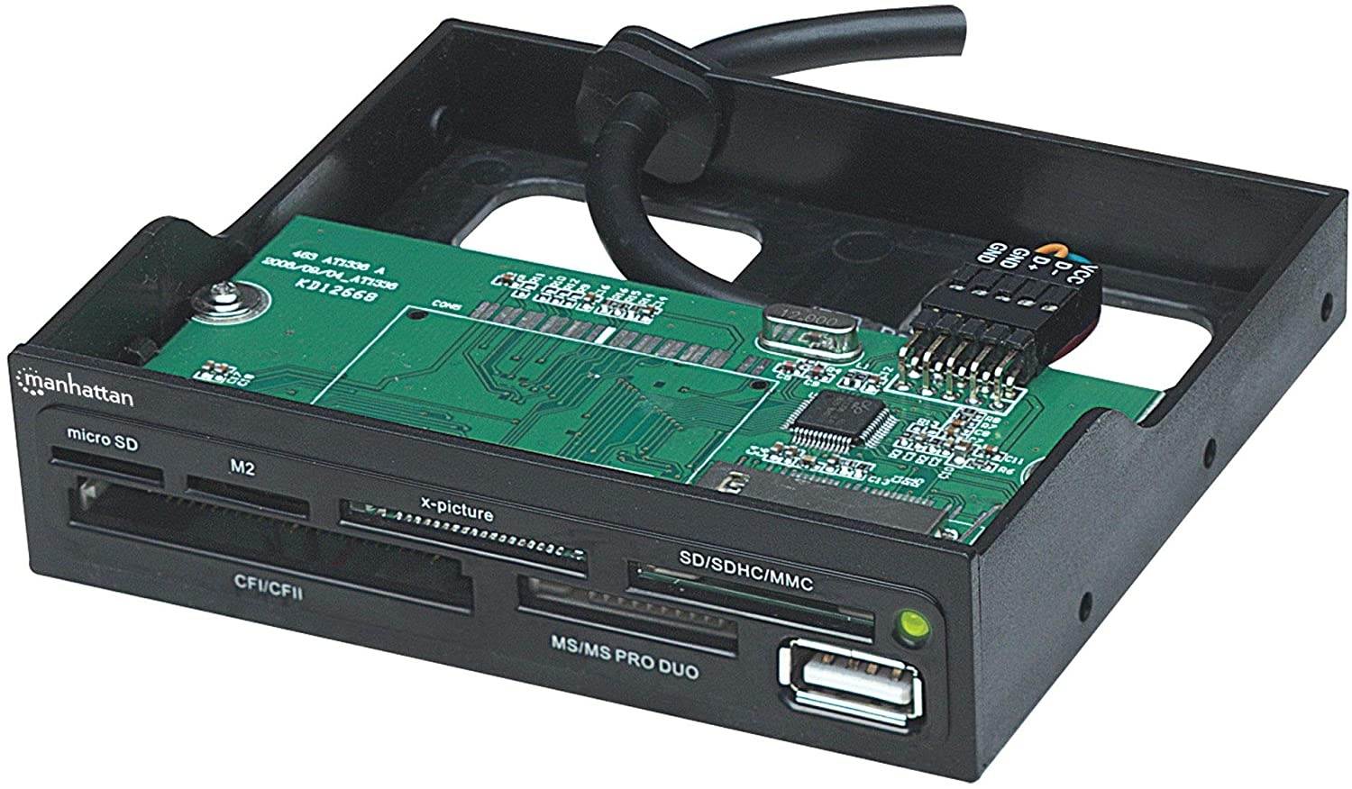 Manhattan Hi-Speed USB 3.5-Inch Bay Mount 60-in-1 Multi-Card Reader/Writer, Black (100915)