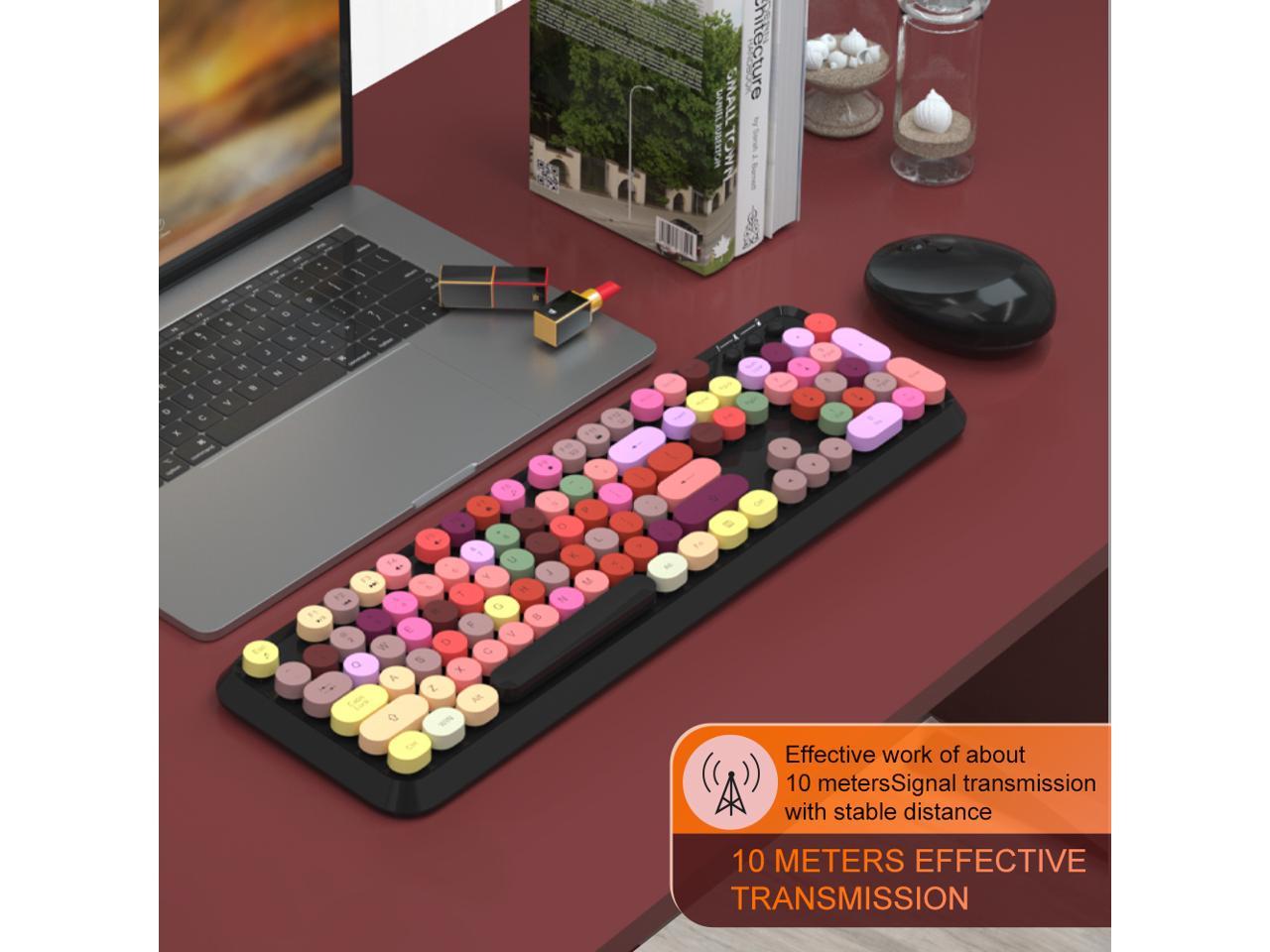 Wireless Keyboard and Mouse Combo, 2.4G Cute Round Mute Keyboard Mouse Set for Laptop, Computer, Mac (Mixed Color)