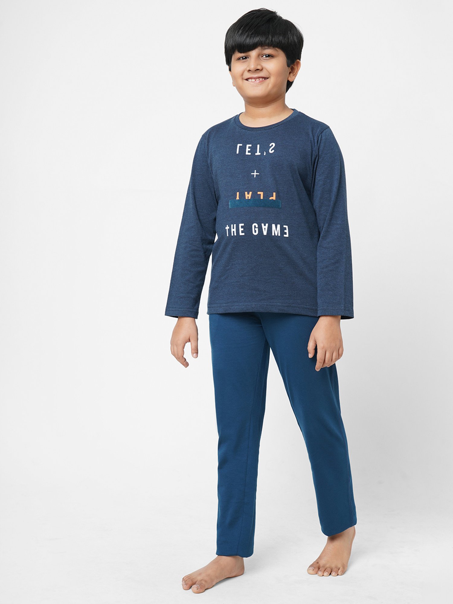 Sweet Dreams Kids Navy & Teal Printed Full Sleeves T-Shirt with Pyjamas