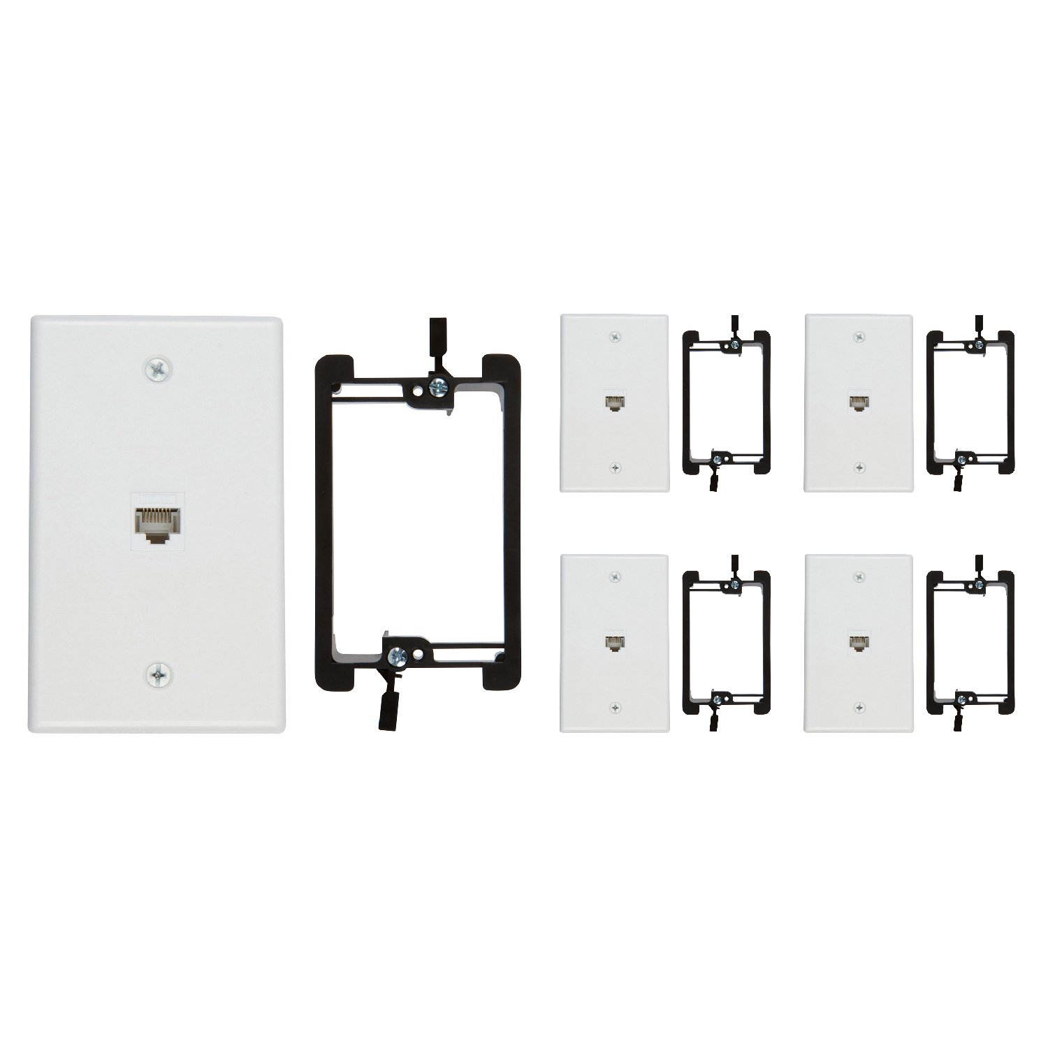 Buyer's Point 1 Port Cat6 Wall Plate, Female-Female  with Single Gang Low Voltage Mounting Bracket Device pack of 5 white 1 port