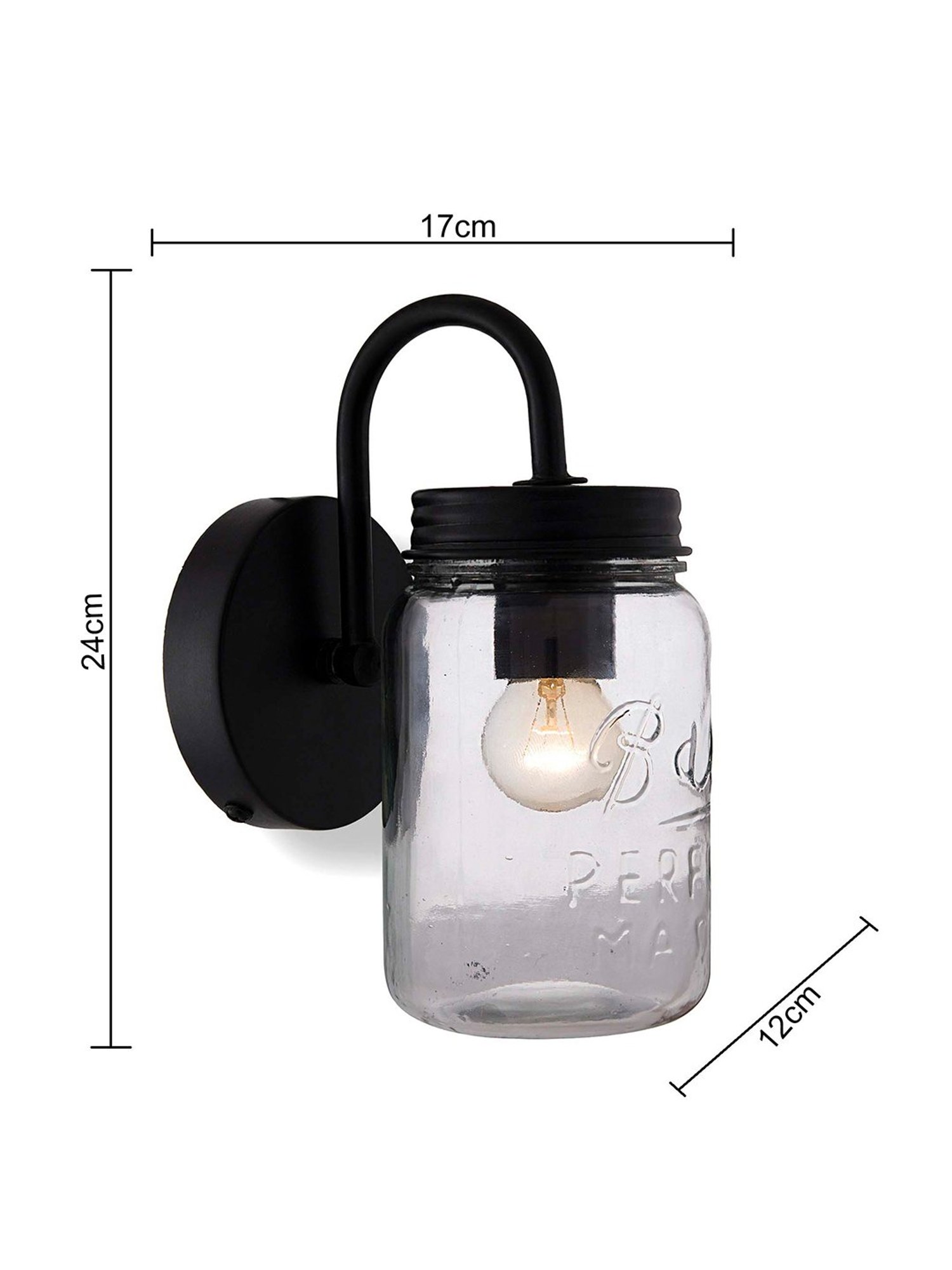 Homesake Black Wall Mason Jar Lamp - Set of 1
