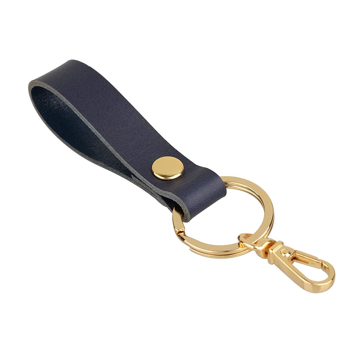 Richbud Vegetable Leather Keychain POB Lobster Snap Gold Handcraft Key Ring Lanyard Handmade (Navy)
