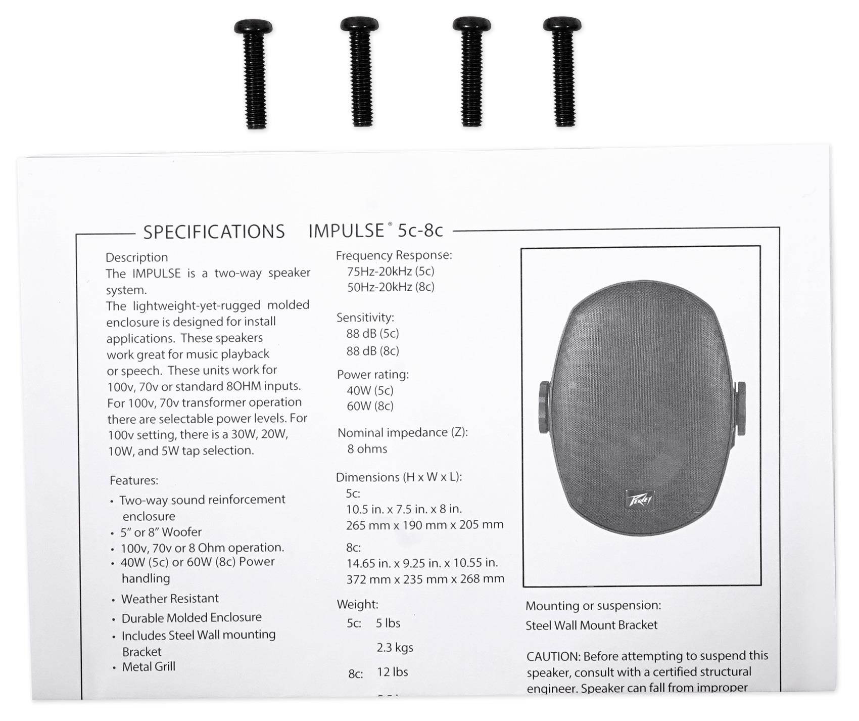 Peavey Impulse 8c 8" 70W Two-Way Passive Loudspeaker, Black, Single #03616720