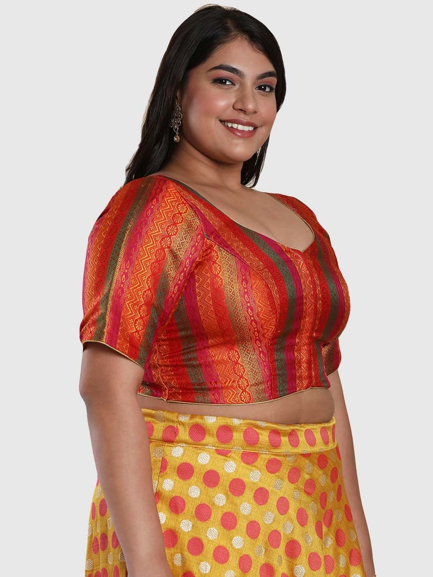 Salwar Studio Red Woven Pattern Blouse