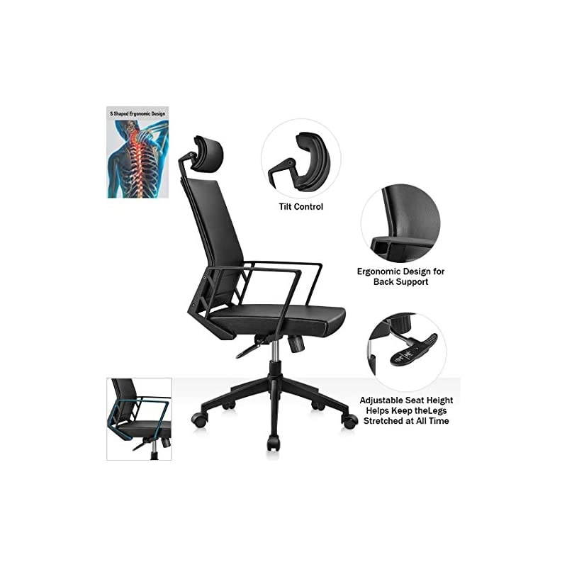 Chair High Back Leather Executive Computer Desk Chair, Adjustable Tilt Angle Headrest Lumbar Support Ergonomic Swivel Chair