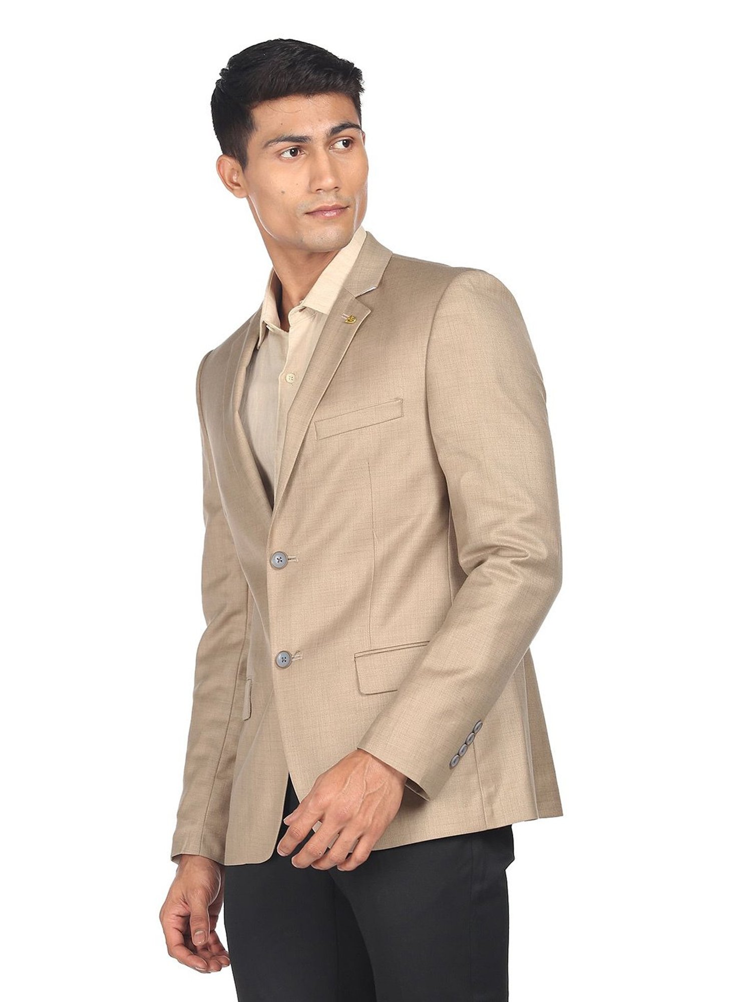AD by Arvind Beige Regular Fit Notch Lapel Blazer