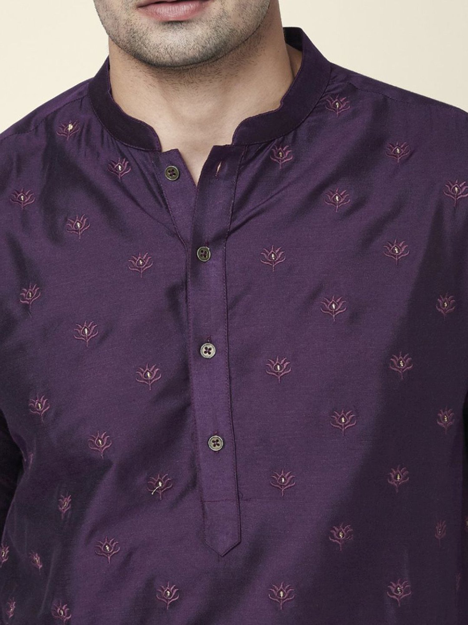 Indus Route by Pantaloons Wine Regular Fit Embroidered Kurta