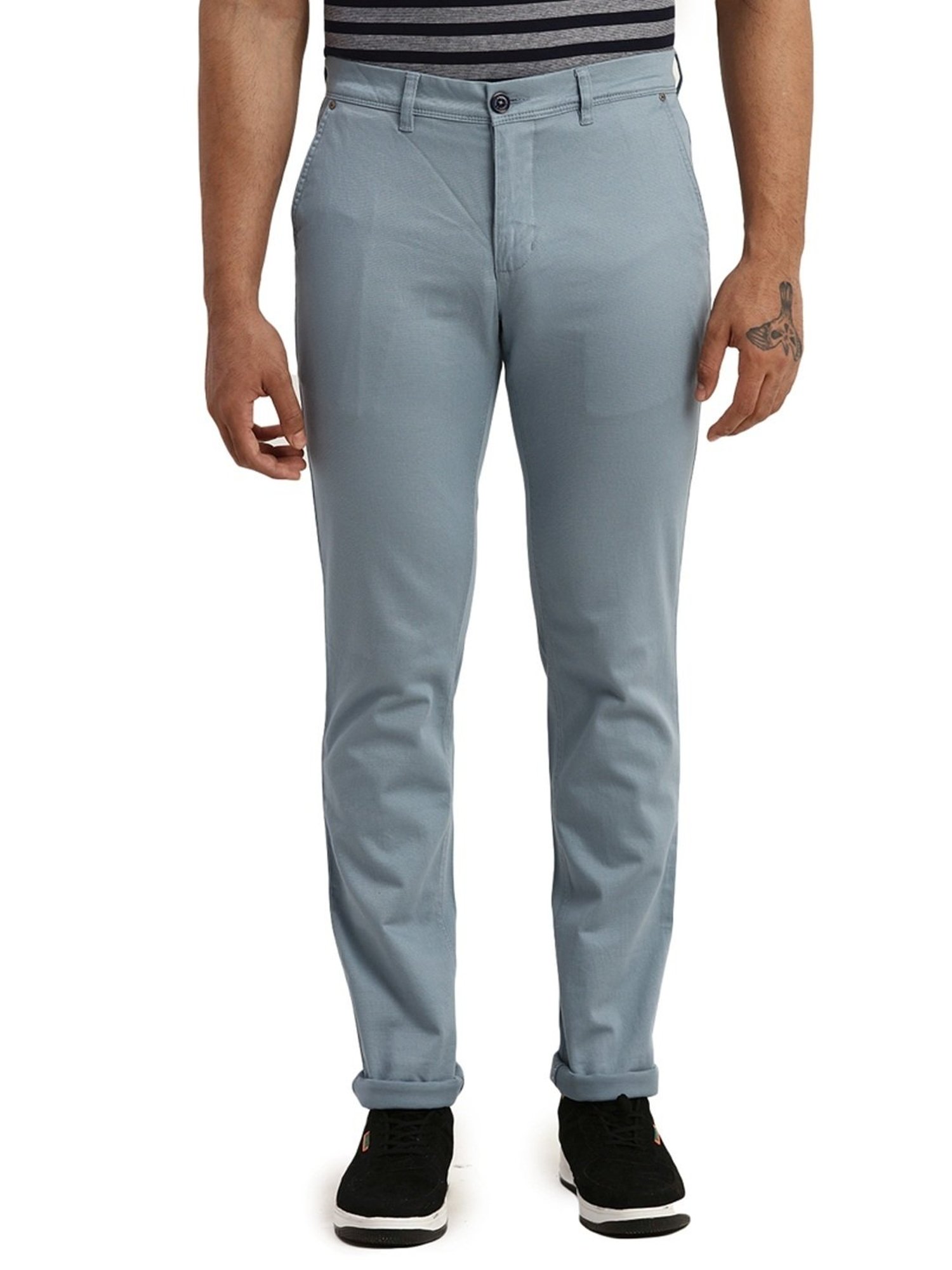 Parx Medium Blue Tapered Fit Trousers