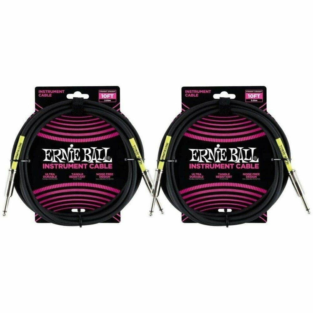 2 Pcs of Ernie Ball 6048 Ultraflex 10' Straight/Straight Instrument Cable, Black