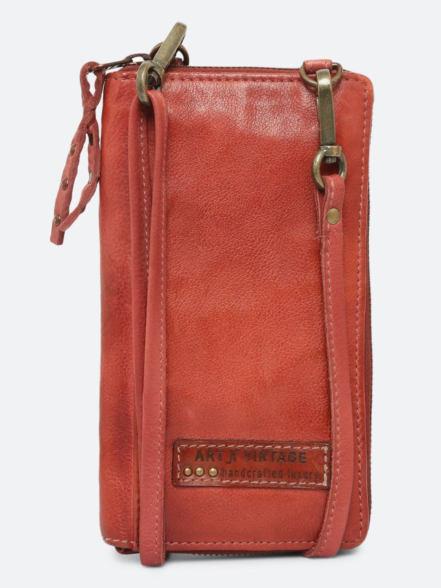 Art N Vintage Insignia Lord Red Leather Textured  Zip Around Wallet for Women