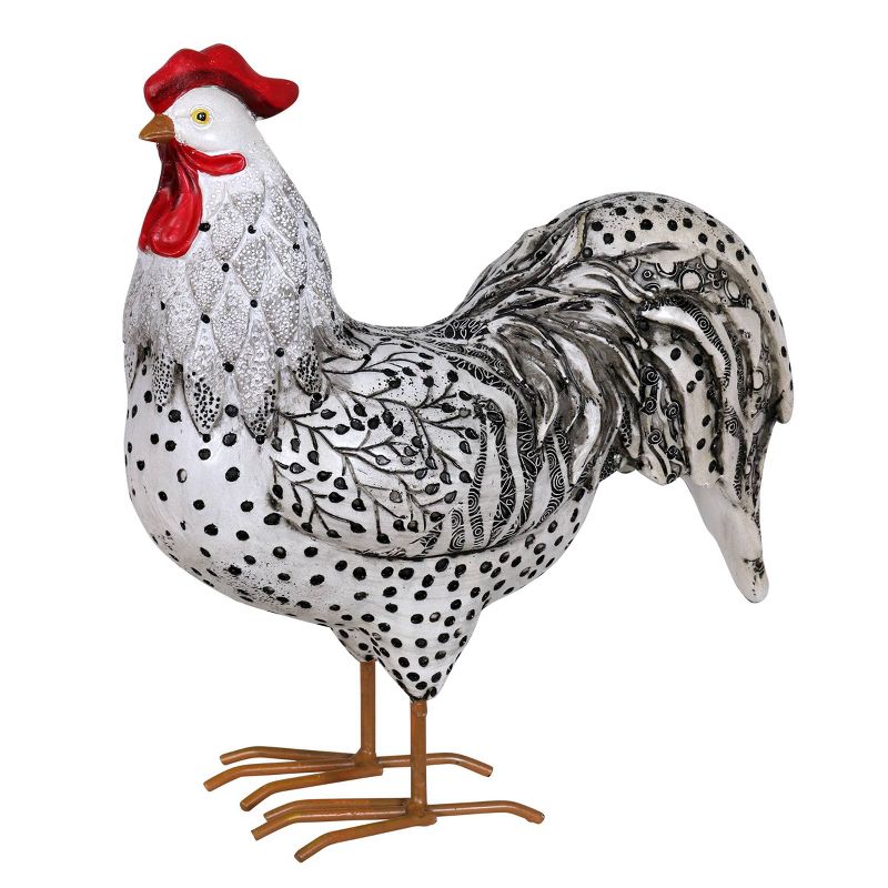 9.84" Resin Rooster Statue Black/White - Exhart