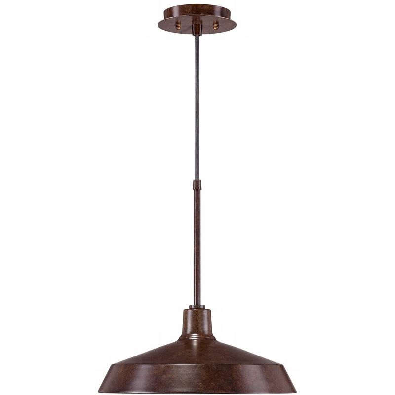 Franklin Iron Works Warm Bronze Pendant Light 15" Wide Farmhouse Industrial Inverted Flat Bowl Shade Fixture for Kitchen Island