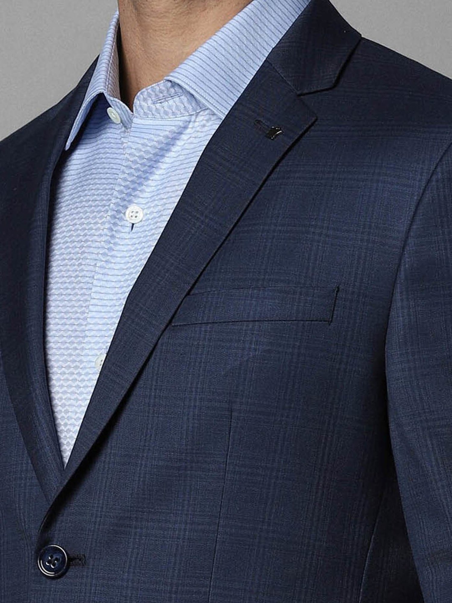 Louis Philippe Mid Navy Slim Fit Checks Blazer