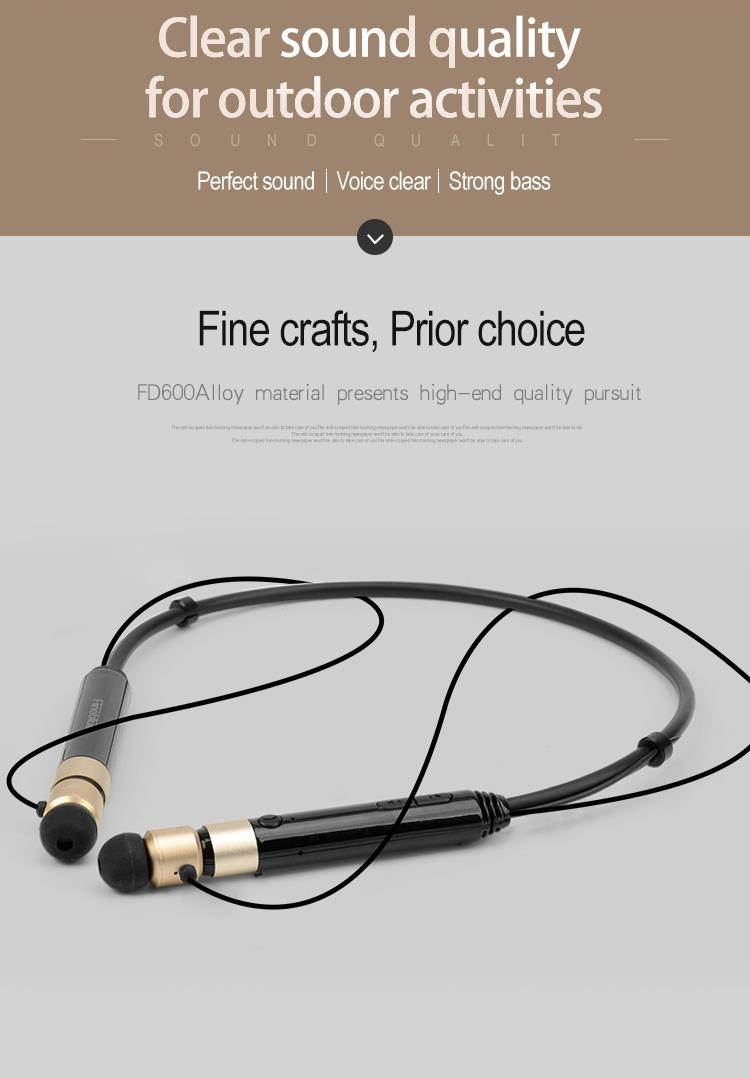 Fineblue Metal Bluetooth headphone FD600 portable headset bass stereo handfree gaming headset Neckband with microphone for music (Black Gold)