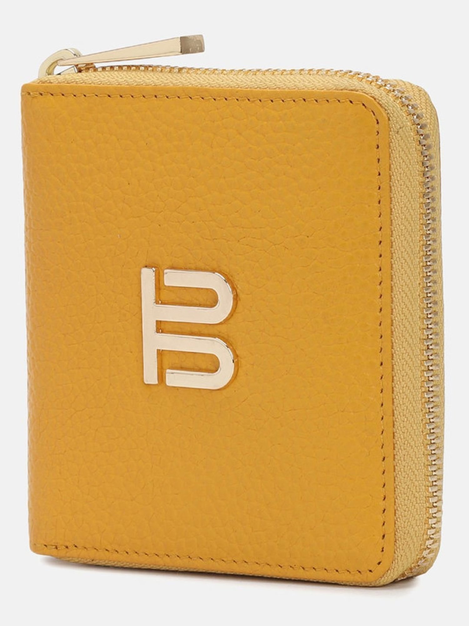 BAGATT Yellow Leather Solid Zip Around Wallet