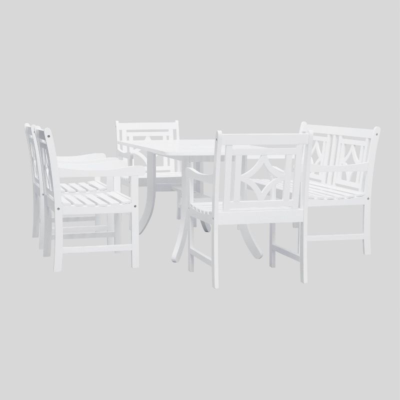 Bradley 6pc Wood Curvy Outdoor Patio Dining Set - White - Vifah