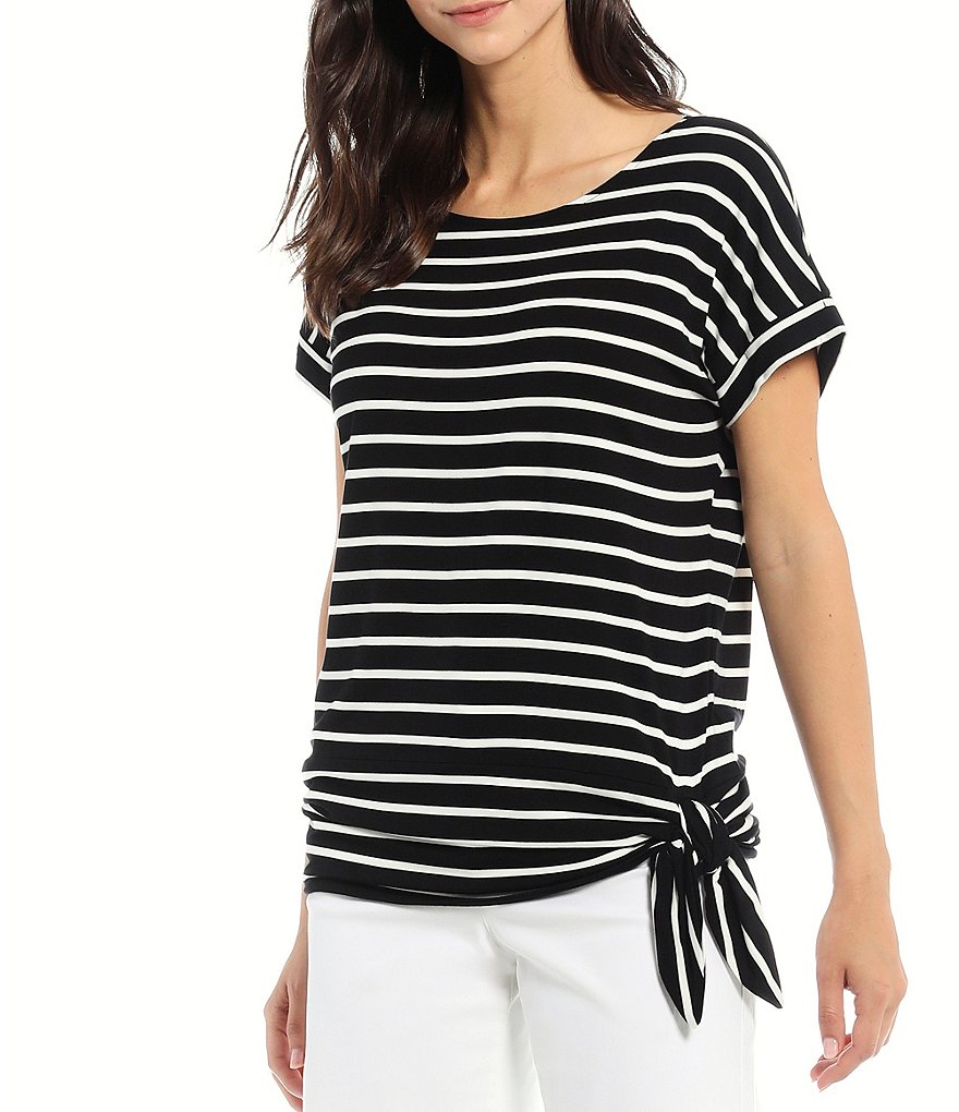 Preston & York Caroline Bow Woven V-Neck 3/4 Sleeve Blouse