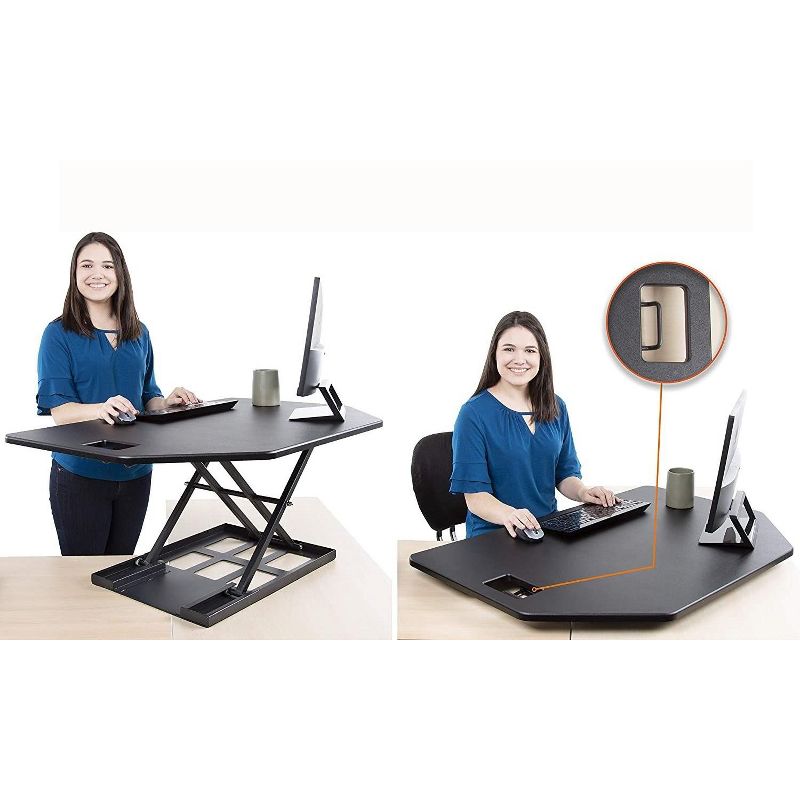 X-Elite Premier Corner Standing Desk Converter with Pneumatic Height Adjustment - Black - Stand Steady