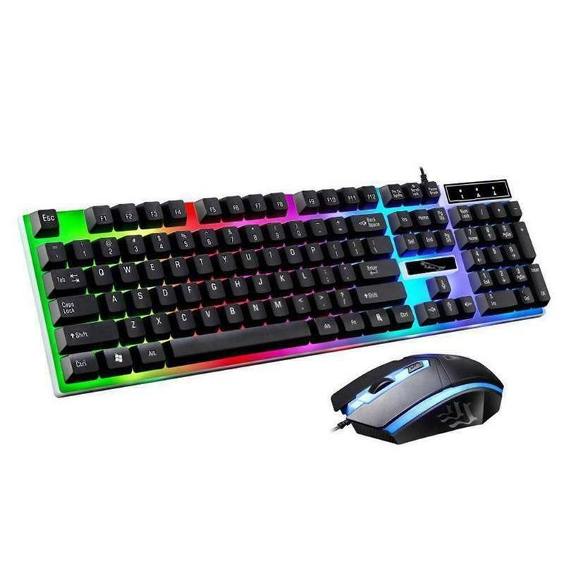 Keyboard and mouse combo, USB RGB LED Backlighting Mechanical Keycaps Rainbow Backlit Gaming Keyboard & 800/1200/1600 DPI LED Optical for Windows PC Gamers, Plug and Play