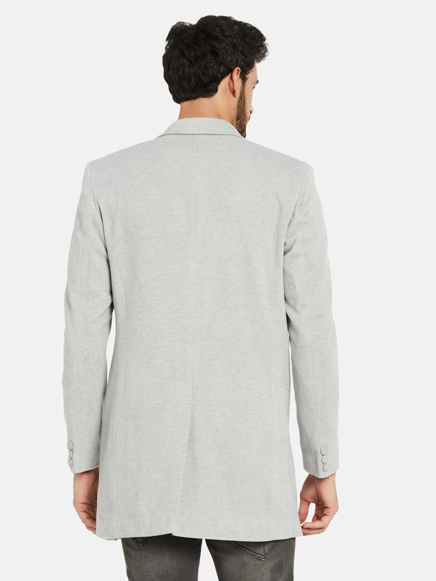 METTLE Light Grey Regular Fit Notch Lapel Overcoat