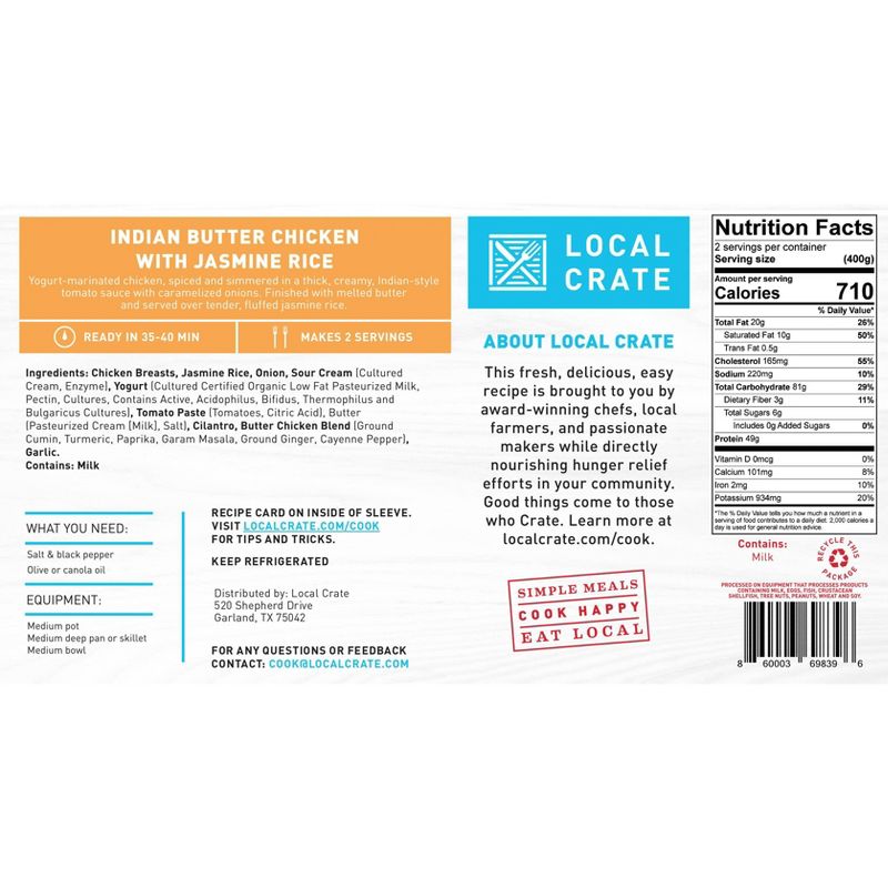 Local Crate Indian Butter Chicken with Jasmine Rice Meal Kit - Serves 2 - 29oz