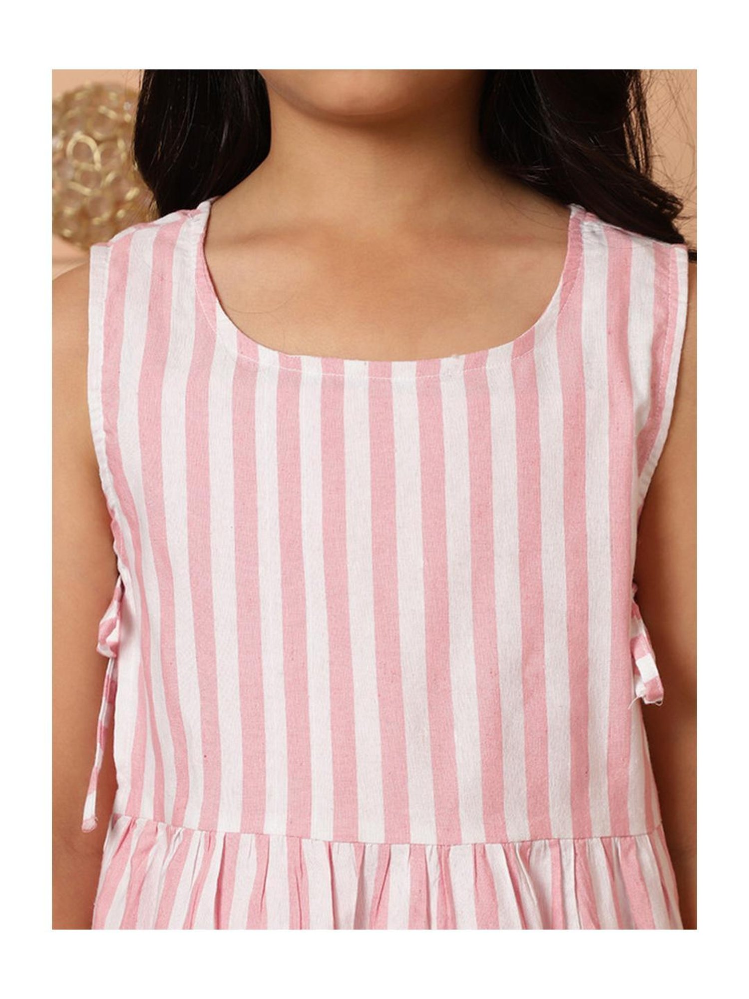 NEUDIS Kids Pink & White Striped Kurta with Trousers