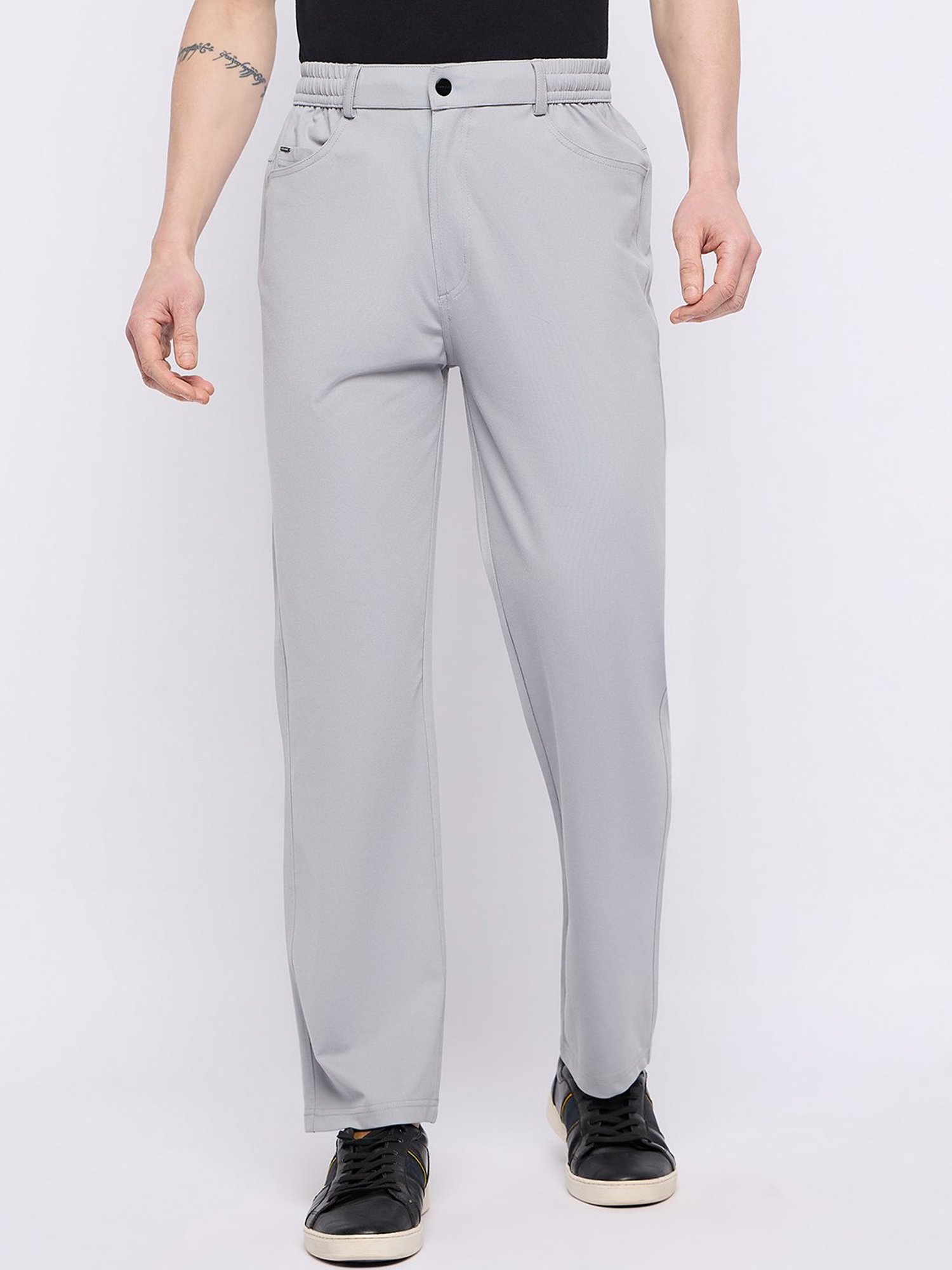 Okane Grey Regular Fit Flat Front Trousers