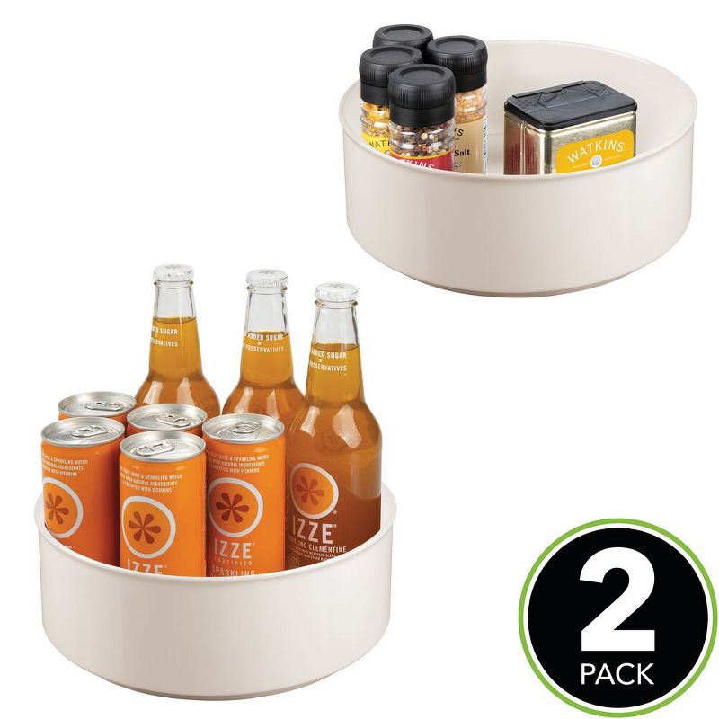 mDesign Plastic Round Lazy Susan Rotating Storage Turntable, 2 Pack - Cream