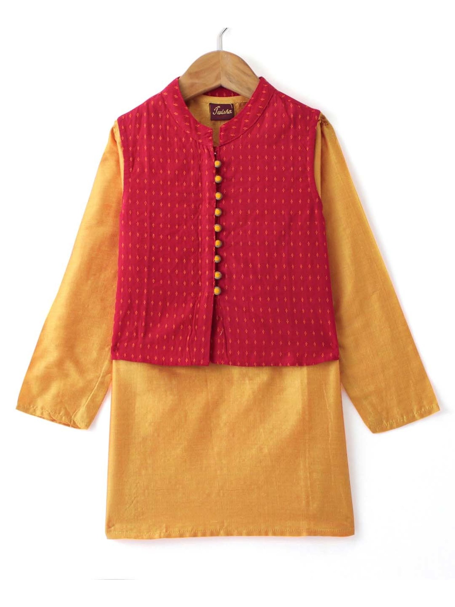 TWISHA Kids Yellow & Red Regular Fit Full Sleeves Kurta Set