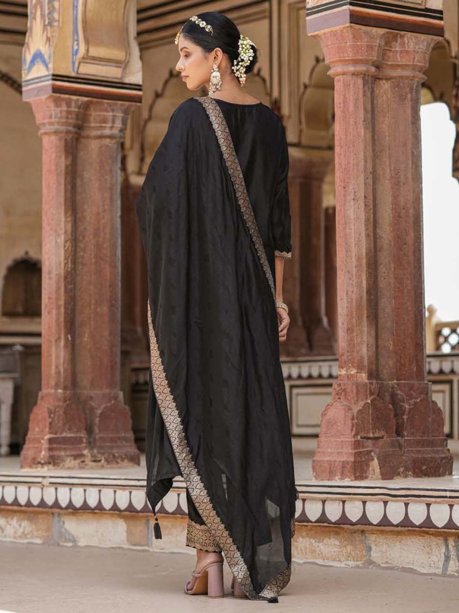 SCAKHI Black Embroidered Kurta Pant Set With Dupatta