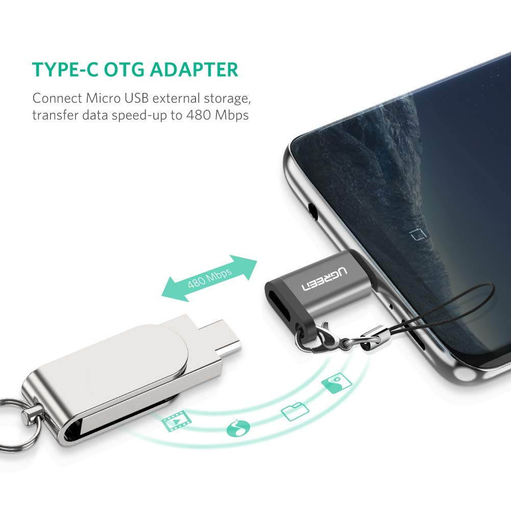 UGREEN Micro USB C Adapter Type C Charger Converter with Keychain Connector for MacBook Pro, Samsung Galaxy Note9 S8 Plus S9, Nintendo Switch, LG V20 G5 G6, Google Pixel 2 XL, Mote Z, Nexus 5X 6P