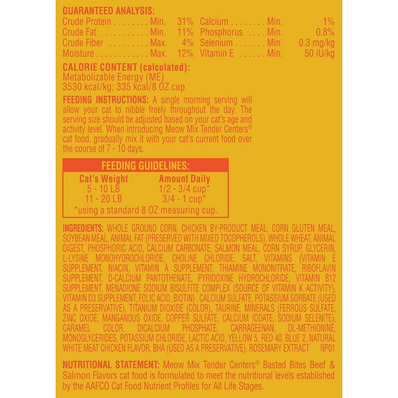 Meow Mix Tender Centers with Basted Bites with Flavors of Beef & Salmon Adult Complete & Balanced Dry Cat Food - 3lbs