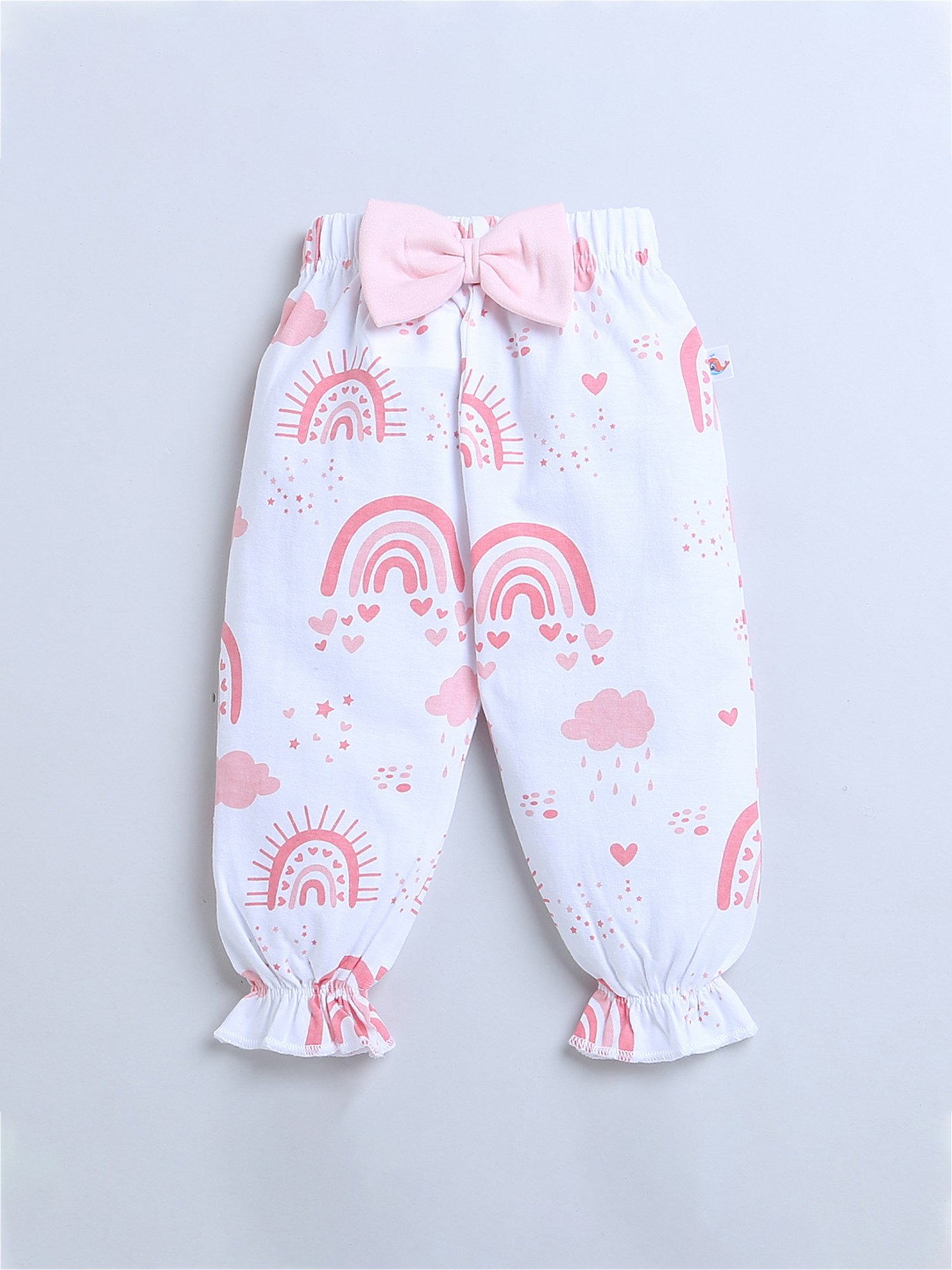 Bumzee Kids Pink & White Printed Bodysuit, Joggers with Headband
