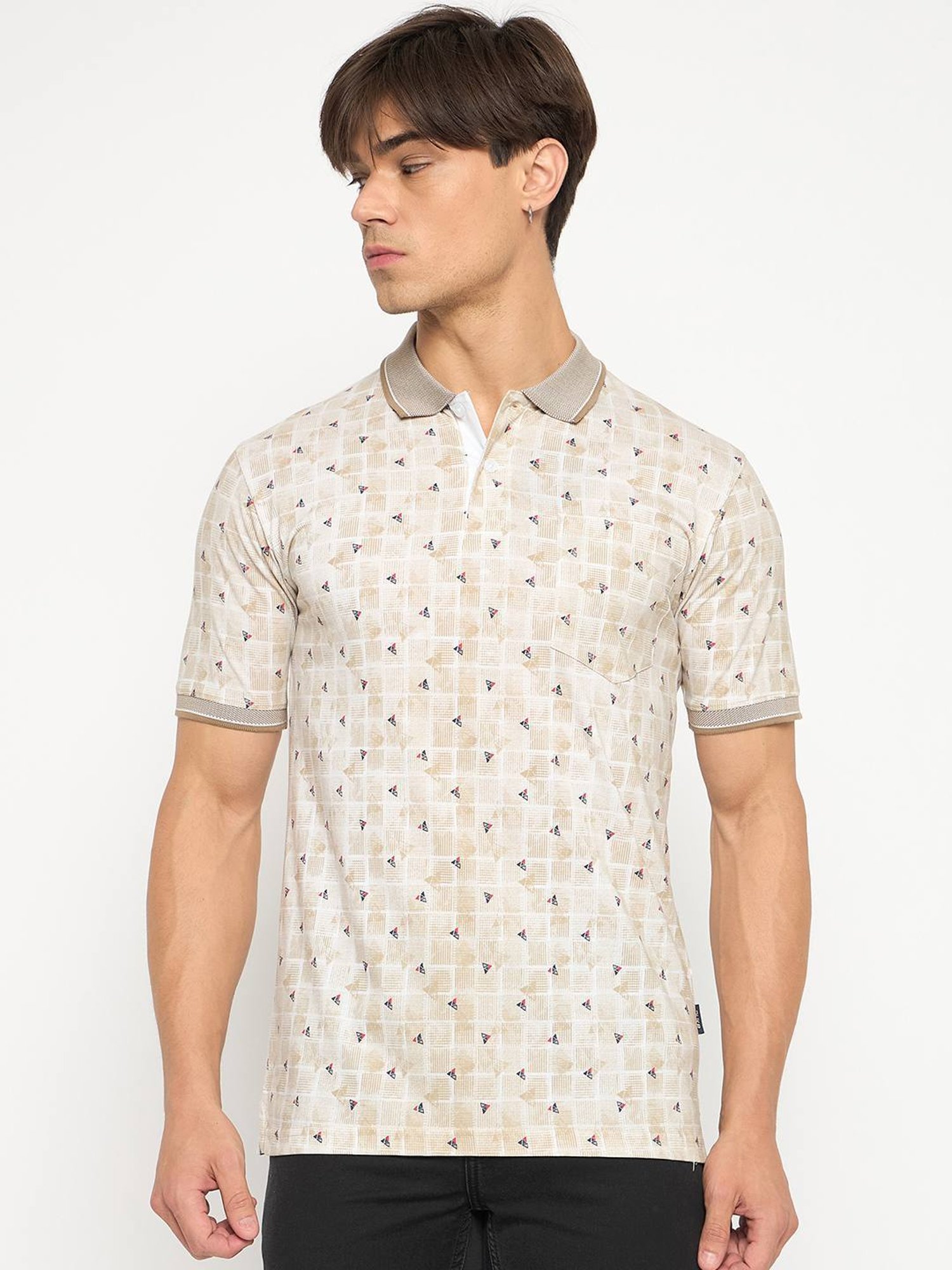 Duke Beige Regular Fit Printed Polo T-Shirt