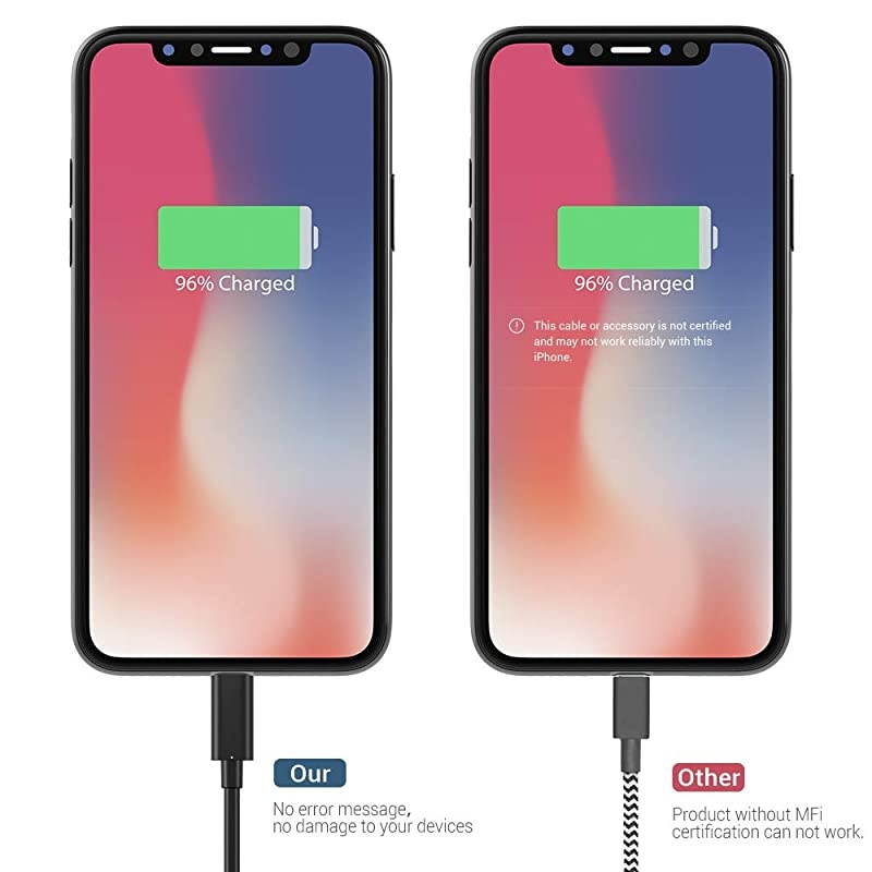 MFi Certified Lightning Cable 3Pack 6FT Long USB Charging Cable Compatible with iPhone 11 Pro Xs Max XS XR X 8 7 6S 6 Plus SE 5S 5C 5 iPad iPod and More Black