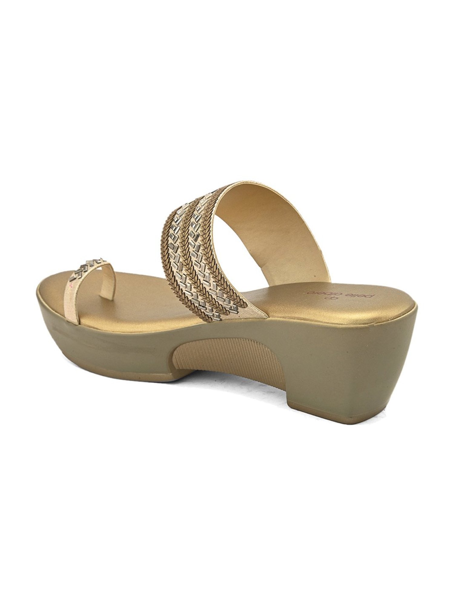 Pelle Albero Women's Antique Gold Toe Ring Wedges