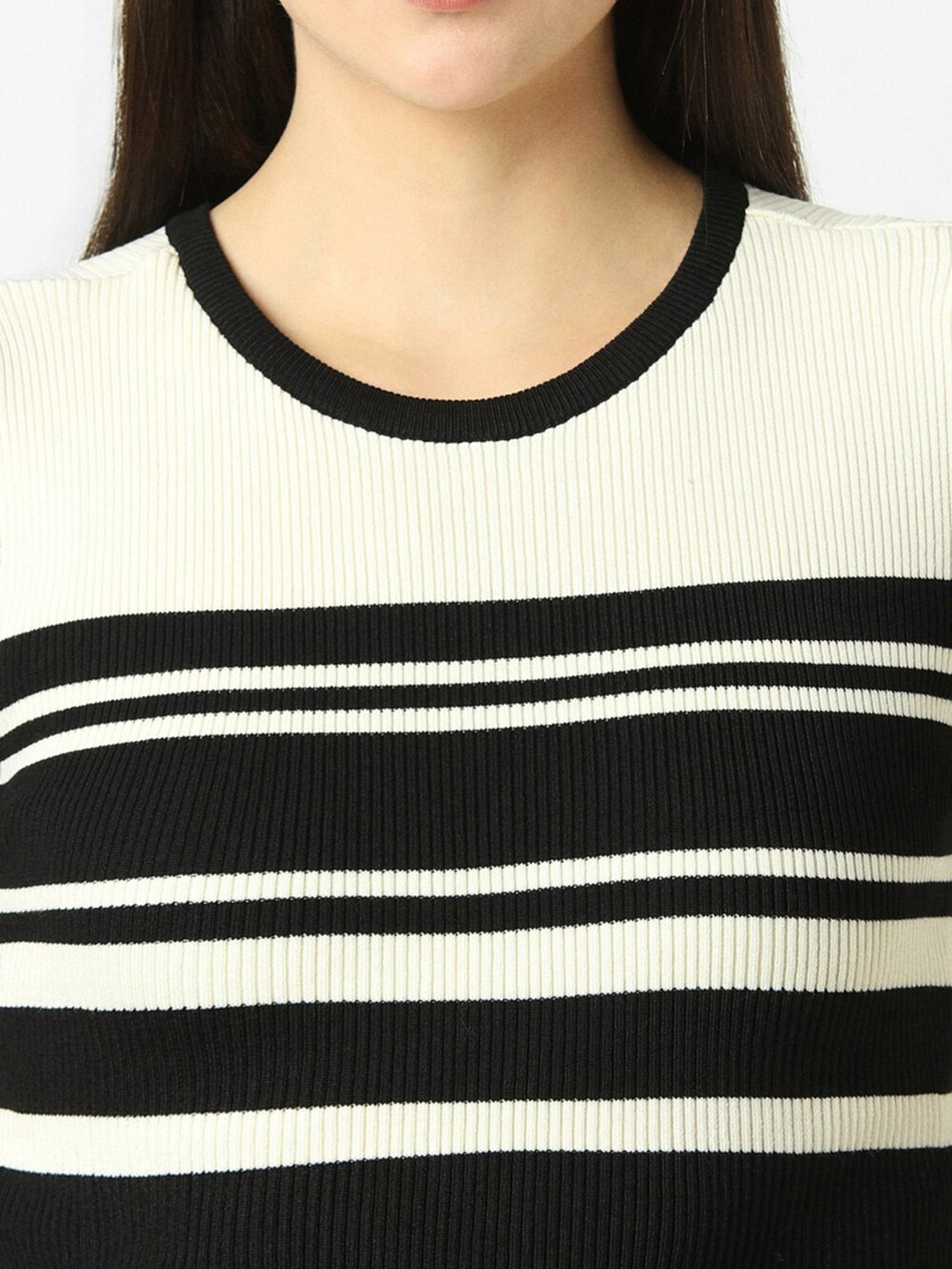 Van Heusen Black & Off White Striped Top