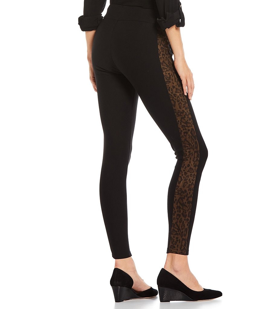 Slim Factor by Investments Classic Waist Pull-On Side Seam Leopard Print Panel Leggings
