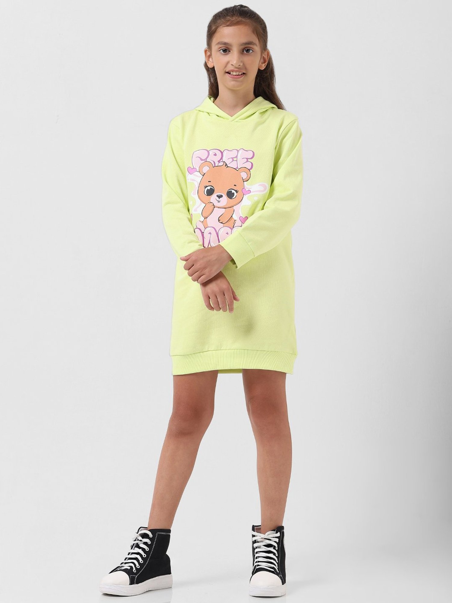 VERO MODA GIRL Green Printed Full Sleeves Sweatshirt Dress