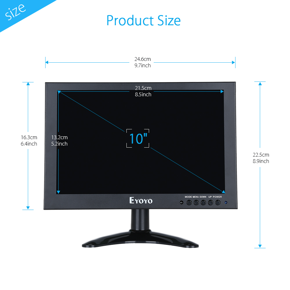 Eyoyo 10 Inch LED Monitor 1920*1200 HD VGA AV BNC USB Video Input IPS Touch Screen Monitor For CCTV DVD PC