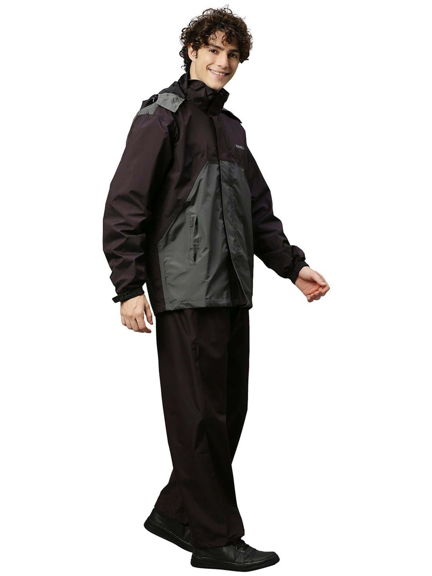 Zeel Maroon & Grey Colour-Block Rainwear Jacket