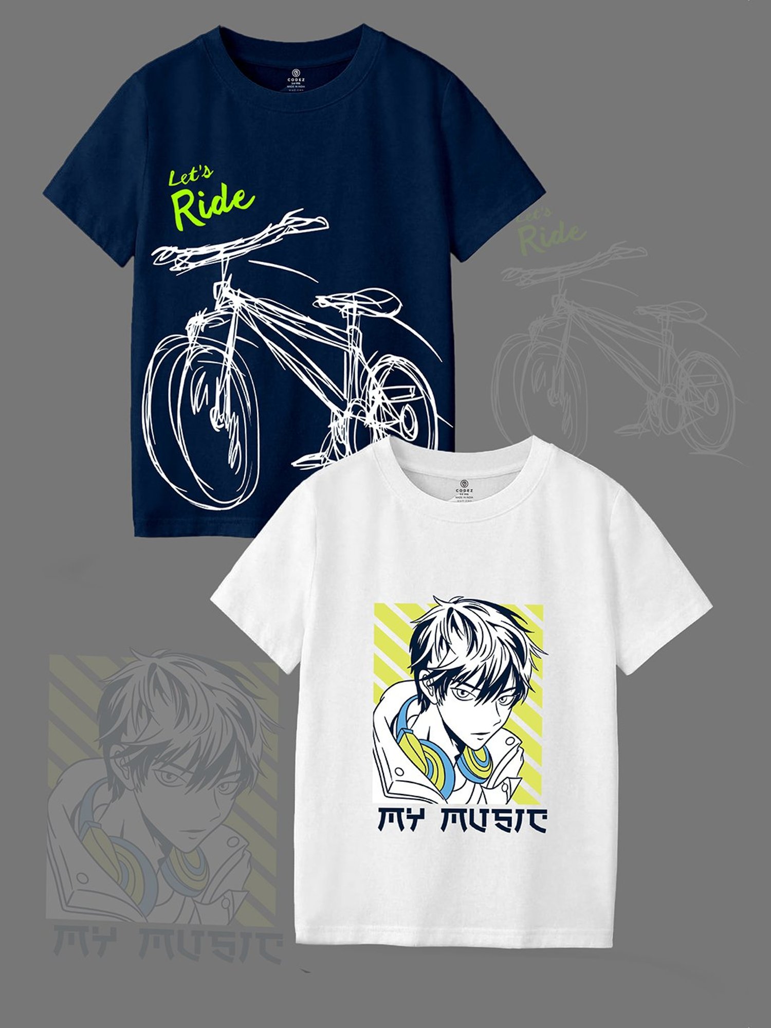 Codez Kids Navy & White Printed T-Shirt (Pack Of 2)