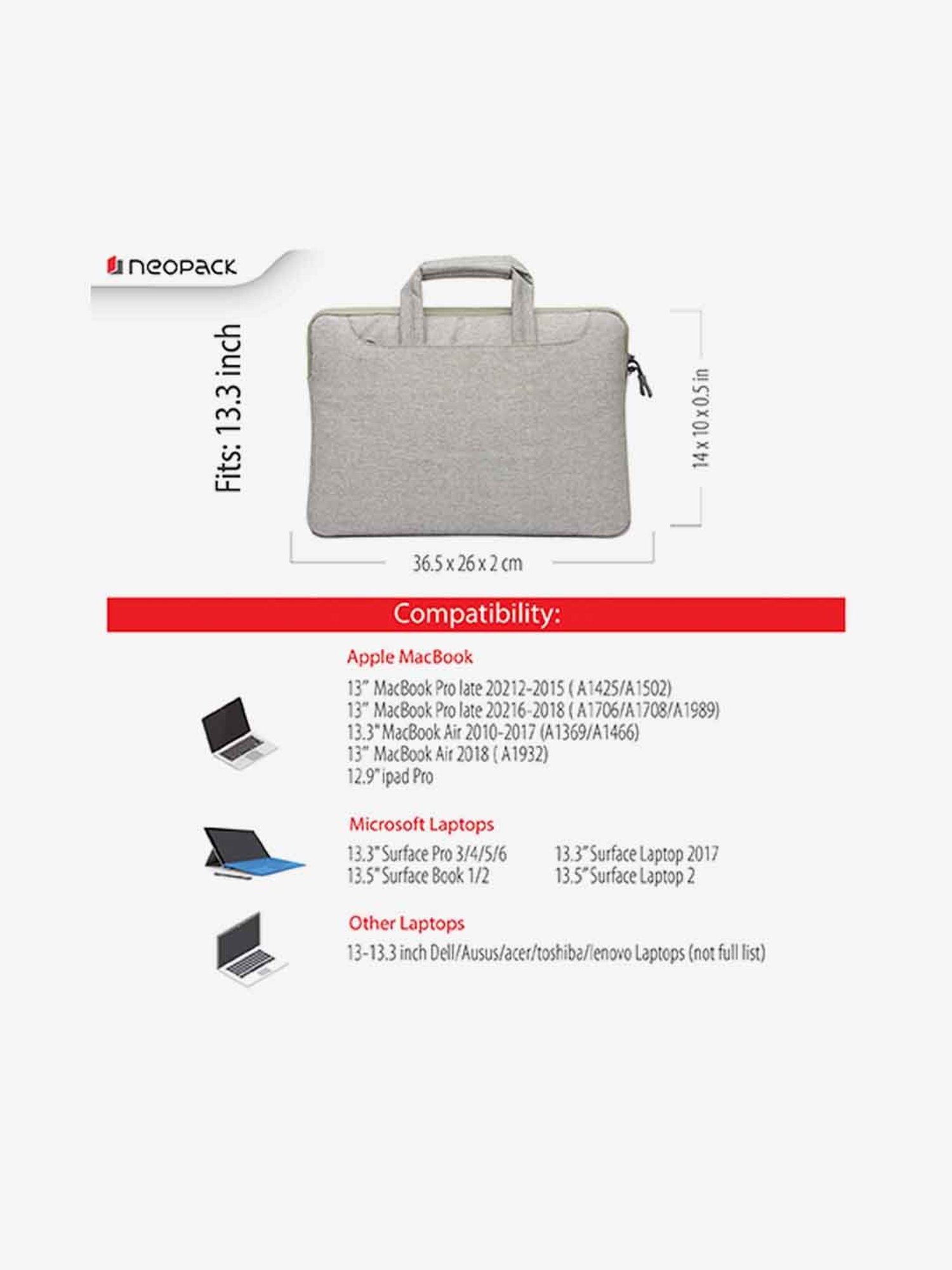 Neopack Svelte Sleeve Laptop Bag for all 13.3 Inch Laptops & Macbooks (Stone Grey)