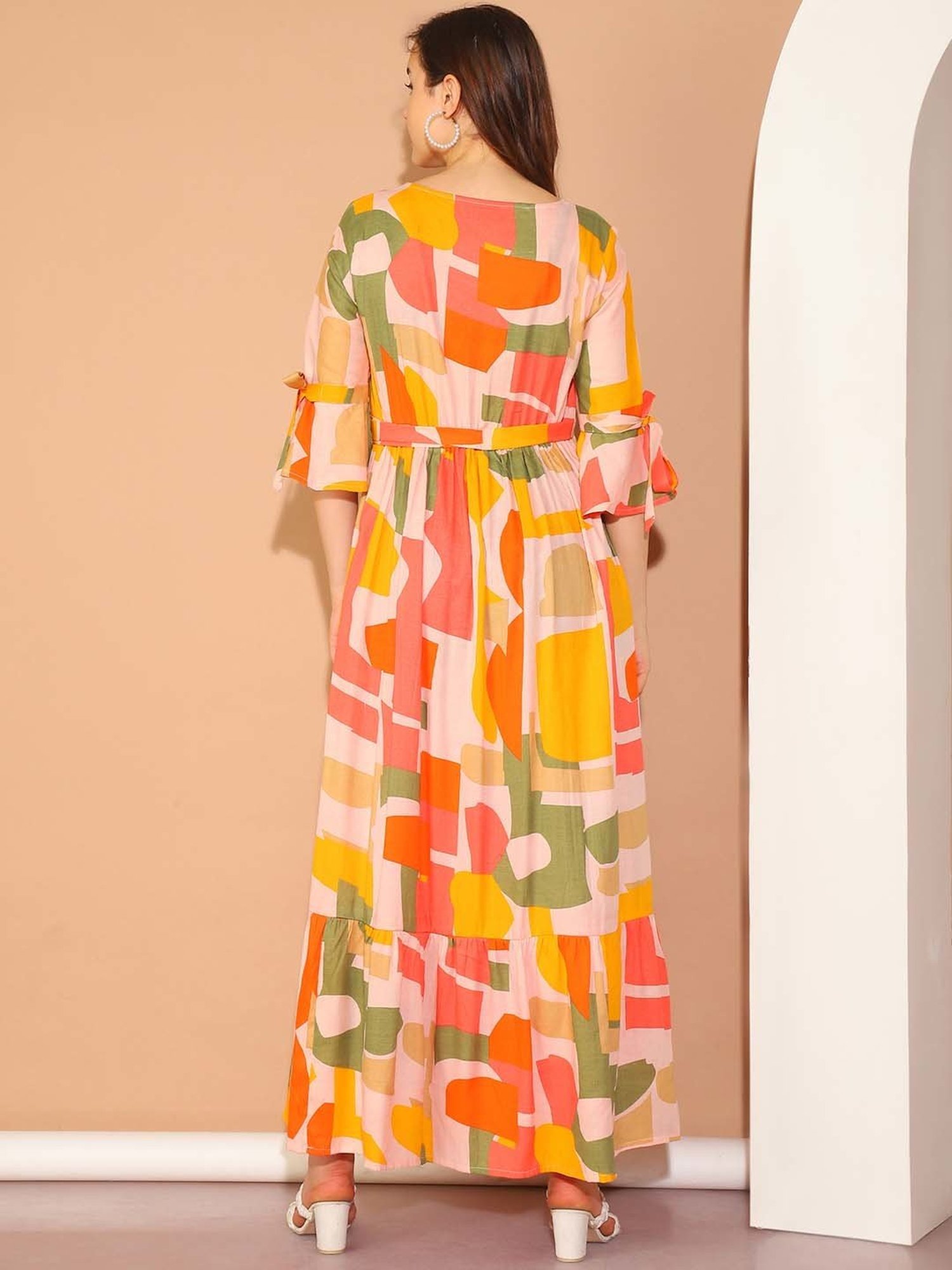 Moms Maternity Multicolor Geometric Maternity Dress