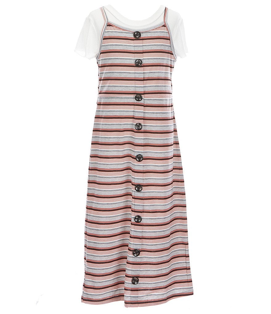 Ally B Big Girls 7-16 Sleeveless Striped Dress & Solid Short-Sleeve Tee Set