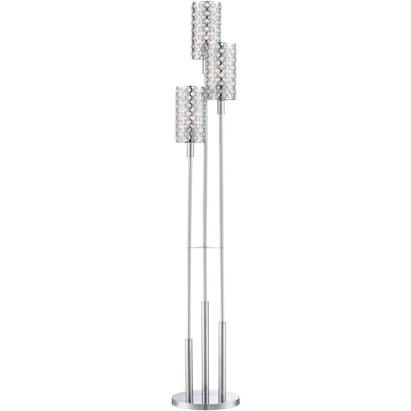 Possini Euro Design Modern Floor Lamp 3 Light Chrome Glitz Clear Crystal Bead for Living Room Reading Bedroom Office Uplight