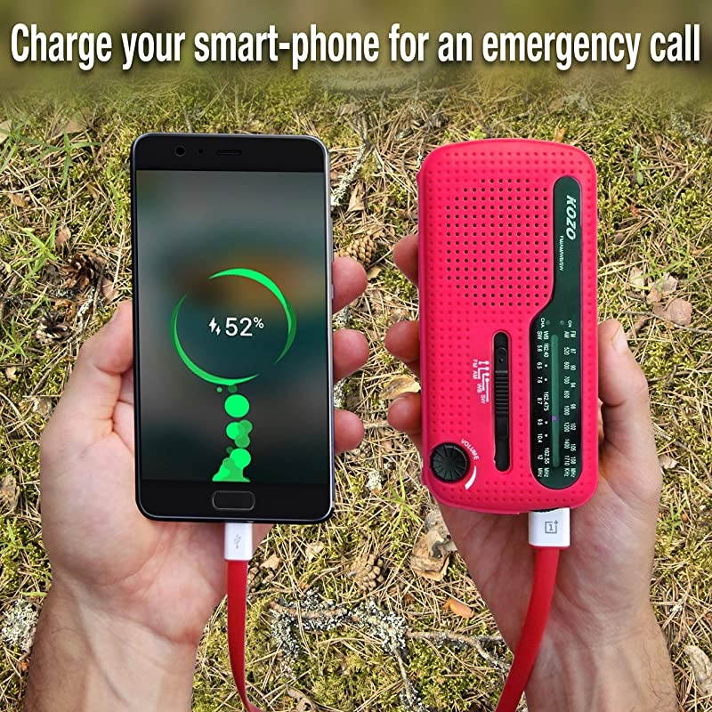 Best NOAA Weather Radio for Emergency by  Multiple Ways to Charge Self Powered by Dynamo Hand Crank Solar Panel Long Antenna to Pick Up Reception Everywhere Red