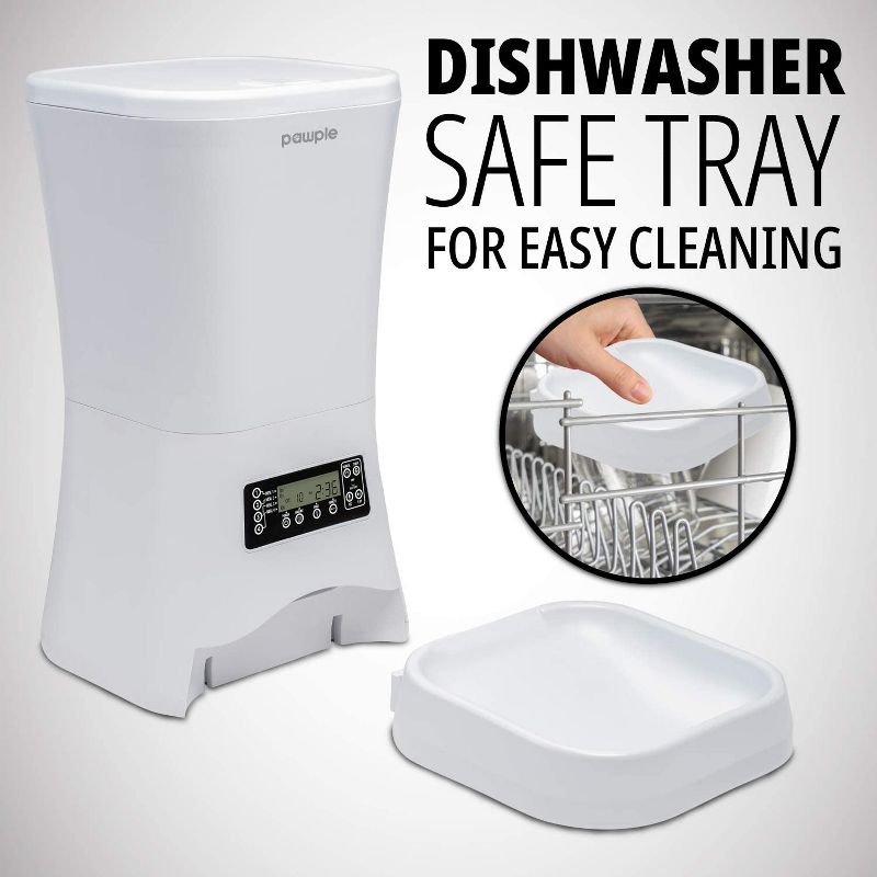 Pawple Automatic Pet Feeder Food Dispenser for Cats, Dogs, Small Animals - Features Distribution Alarms, Portion Control & Voice Recording -Programmable Timer Up to 4 Meals a Day,11L Capacity