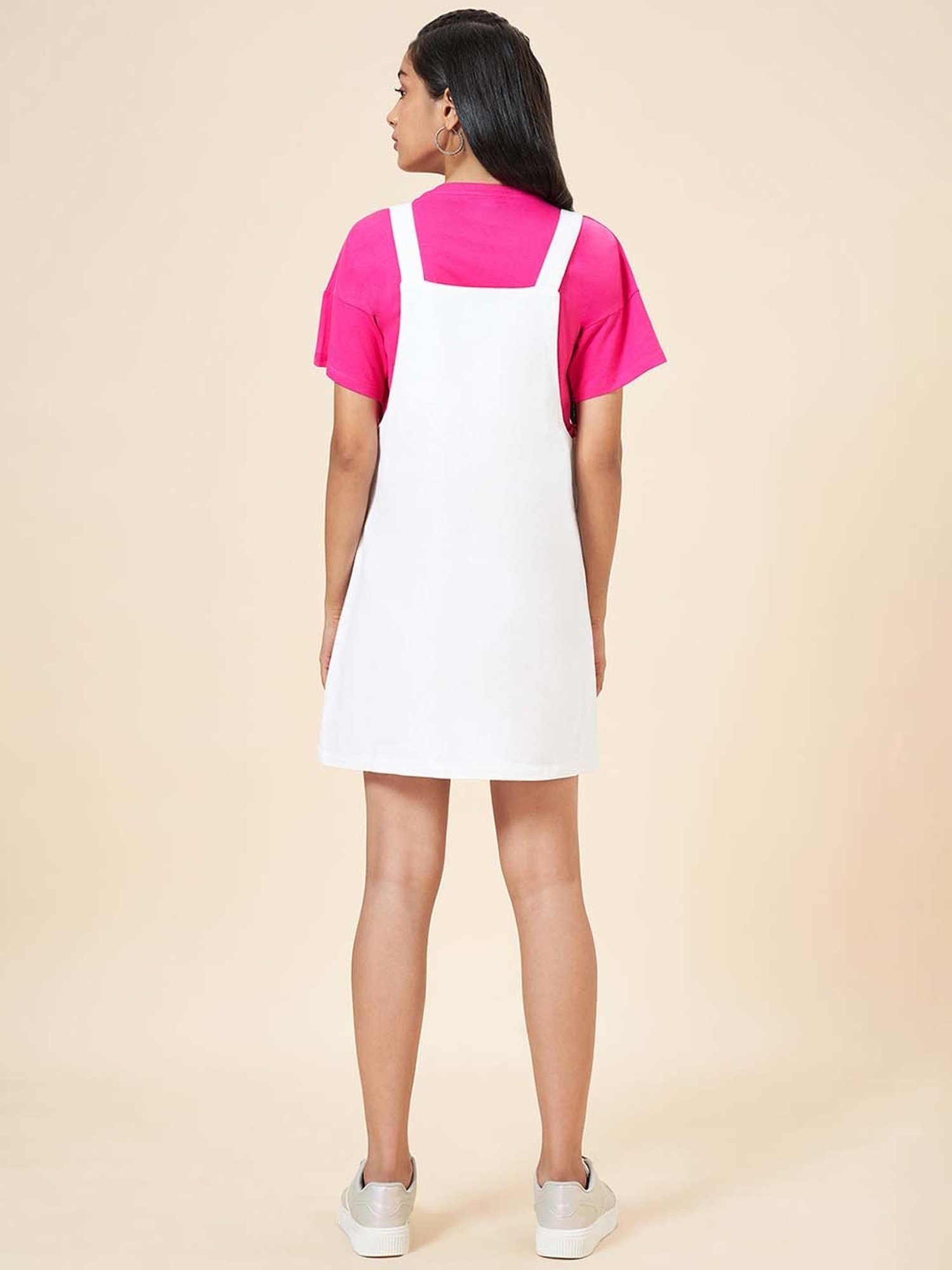 Coolsters by Pantaloons Kids White & Pink Cotton Regular Fit Dungaree Set