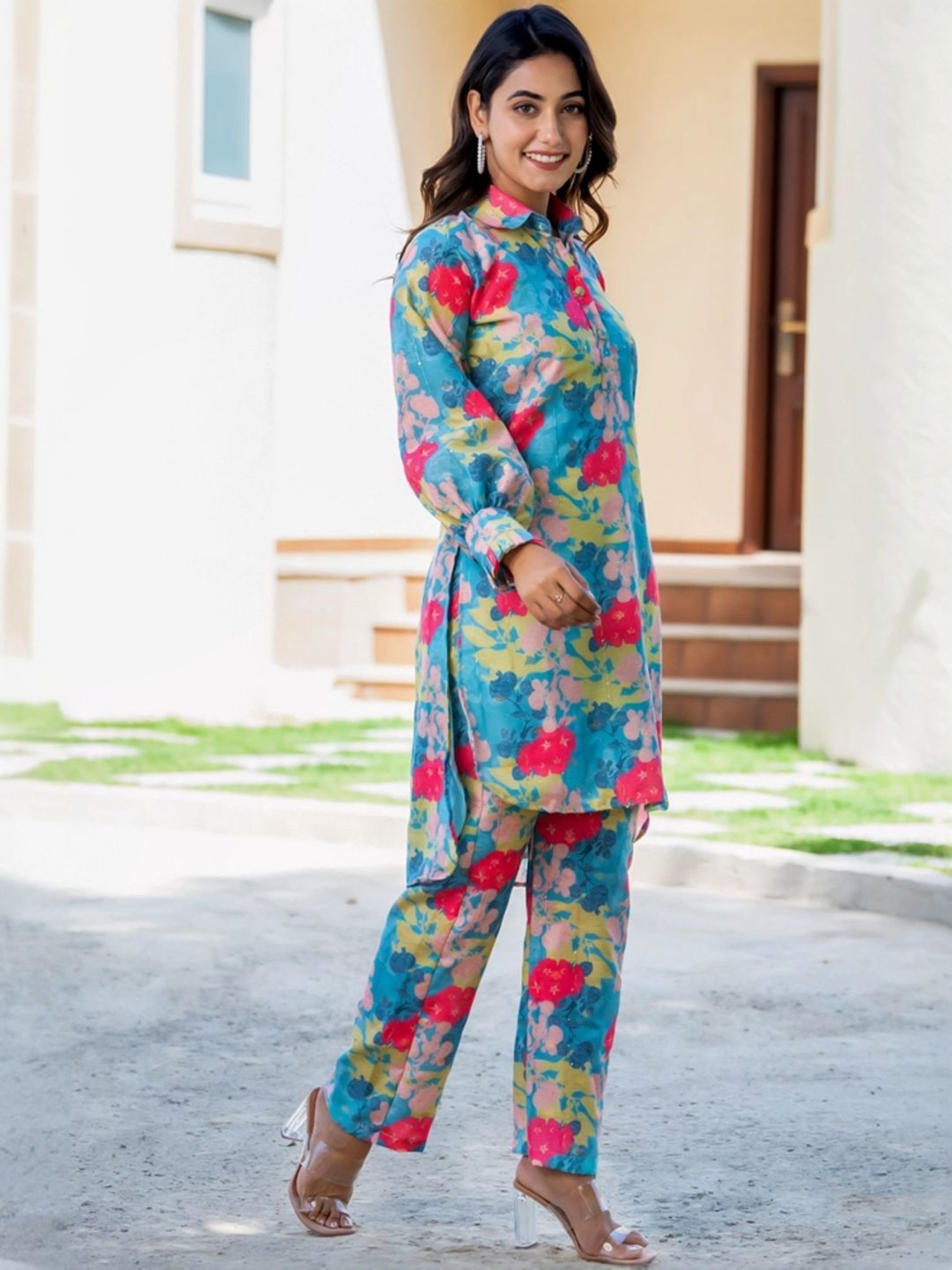 HOUSE OF JAMOTI Blue Printed Kurti Pant Set